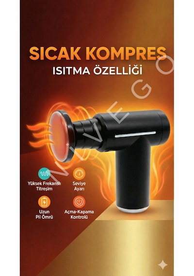 Nivego Profesyonel Şarjlı Masaj Tabancası - Sıcak Ve Soğuk Kompres Başlıklı, 6 Farklı Masaj Başlığı Siyah