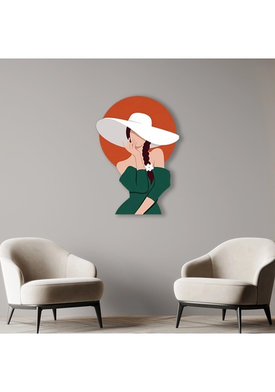 Beyaz Şapkalı Kadın - Metal Tablo - Dec0122 46 X 65 Cm Çok Renkli