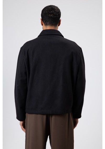 Vamos Oversize Fermuarlı Kaşe Ceket Siyah