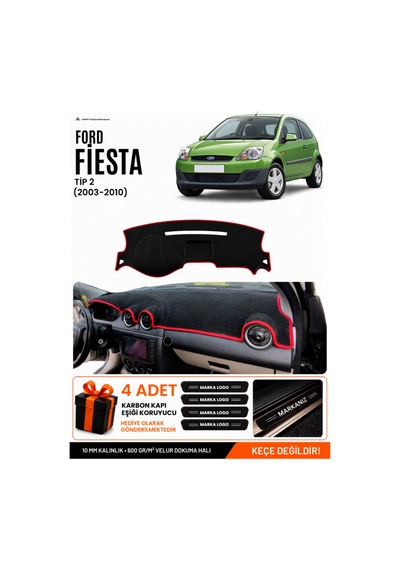 Ford Fiesta Tip 2 2003-2010 Uyumlu Torpido Örtüsü, Torpido Kılıfı - Siyah Kırmızı