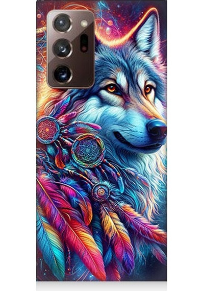 Samsung Galaxy Note 20 Ultra Uyumlu Renkli Tüylerde Kurt Ruhu Desenli Silikon Kılıf Çok Renkli