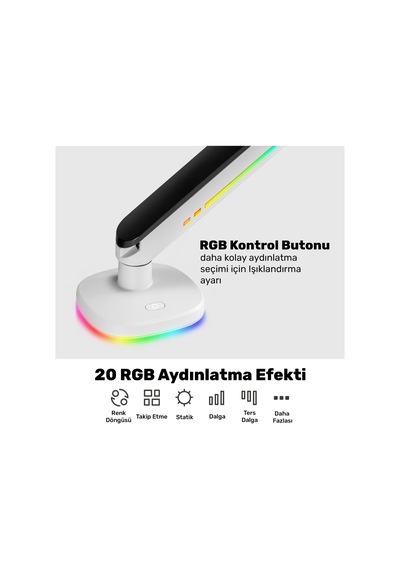 Npo Std54012hlw Elysium 27"-45" Profesyonel Gaming Rgb Amortisörlü Vesa Tek Kol Monitör Tutucu