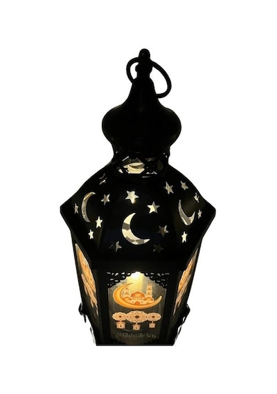 43 Cm Ramazan Ledli Siyah Model Tek Mumlu Lüks Fener - Pil Dahil Dekoratif Ramazan Feneri Diğer