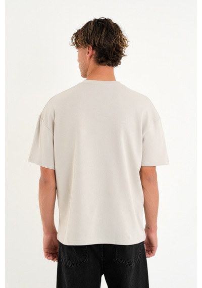 Blank Unisex Oversize Geniş Kesim Tişört %100 Pamuk Kalın Dokulu Bisiklet Yaka T-shirt Taş