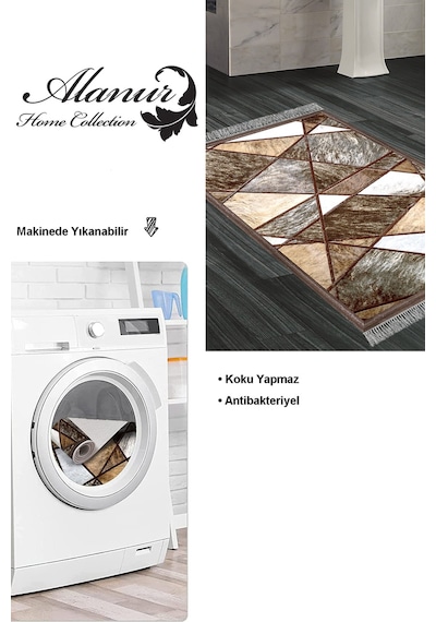 Dekoreko Kaymaz Taban Djt Banyo Halısı Trend Saçaklı Modern 1716 Gri Kahve