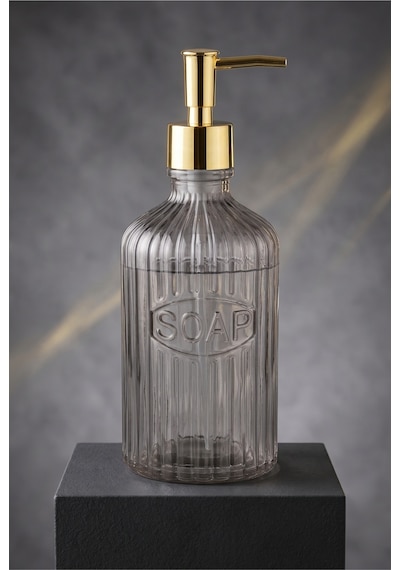 Glassy Dekoratif Cam Sabunluk Gold Pompalı Vintage Çizgili Sıvı Sabun Ve Deterjan Dispenseri - 21.5 Cm X 8 Cm - Siyah
