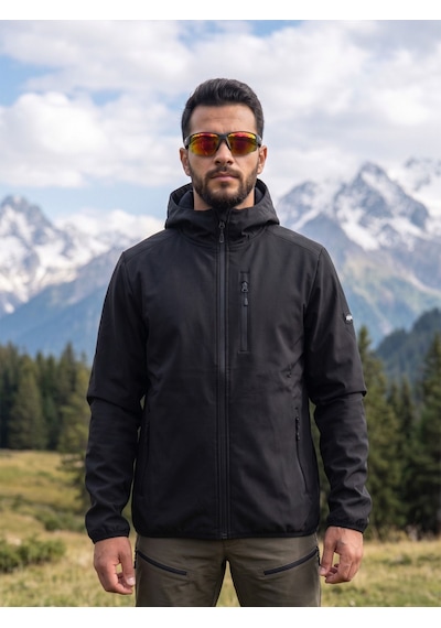 Alpine Frstedt Outdoor Kapşonlu Shoftshell Ünisex Jacket Koyu Siyah