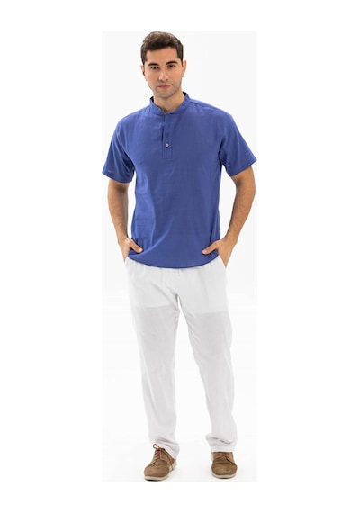 Kısa Kol Şile Bezi Bodrum Erkek T-shirt Saks 3050-saks Saks Mavi