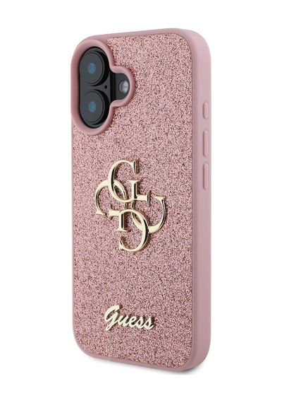 Apple Uyumlu iPhone 16 Kılıf Guess Lisanslı 4g Büyük Metal Logolu Glitter Kapak Pembe