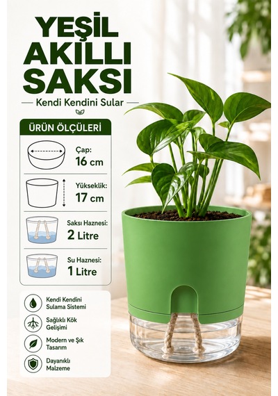 Akıllı Saksı Kendinden Sulamalı Fitilli Modern Dekoratif Saksı 2 Litre 74337910