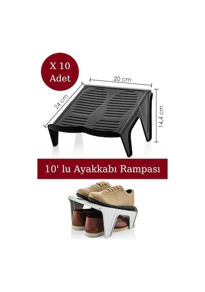 10 Adet Çiftli Ayakkabı Rampası Plastik Ayakkabı Düzenleyici Siyah