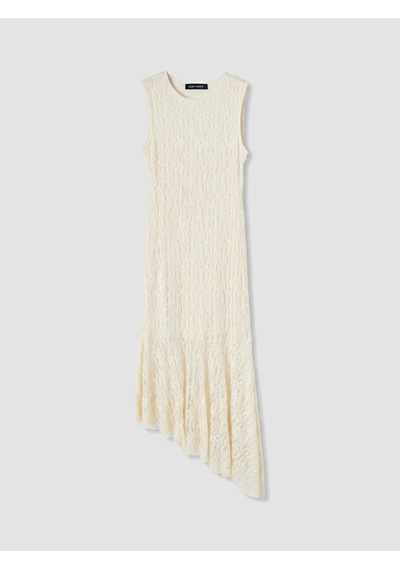 Lcw Vision Beyaz Bisiklet Yaka Asimetrik Kesim Dantelli Elbise