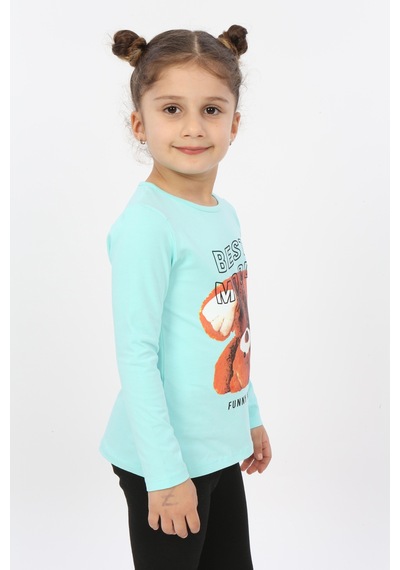 Toontoy Kids Toontoy Kız Çocuk Best Mood Ayıcık Baskılı Tişört Mint Yeşili