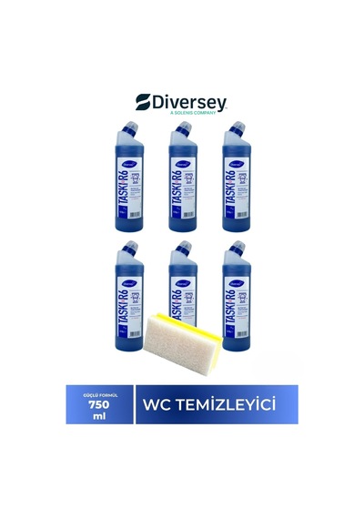 Diversey Tuvalet Temizleyici Taskı R6 Wc 750ml 6 Adet + Hassas Temizlik Süngeri 1 Adet 160gr