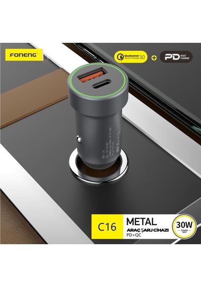 Foneng C16 Qc3.0 30W 1xusb 1xtype-C Girişli Araç içi Çakmak Hızlı Şarj Aleti