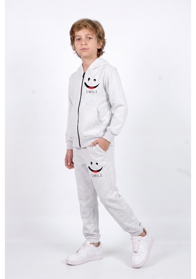 Fyk Kids Erkek Çocuk Baskılı Fermuarlı Kapüşonlu Çift Cepli Eşofman Takımı Gri
