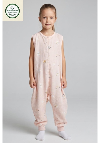 Cantoy Müslin Geniş Askılı Bebek Çocuk Uyku Tulumu 0.5 Tog %100 Pamuk Natural Pudra