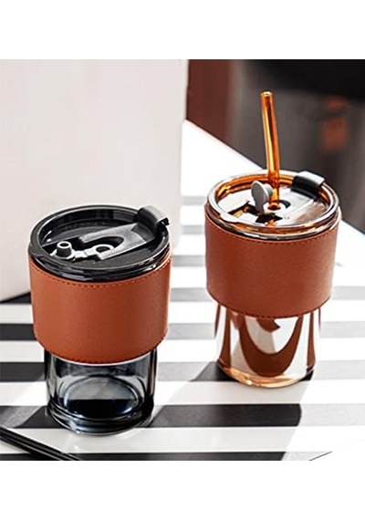 Deri Aksesuarlı Renkli Cam Mug Bardak Aeropress