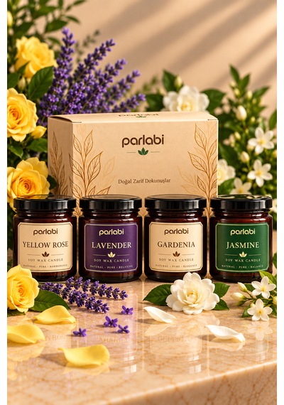 Kokulu 4'lü Kavanoz Soya Mumu-soya Wax Candle Amber