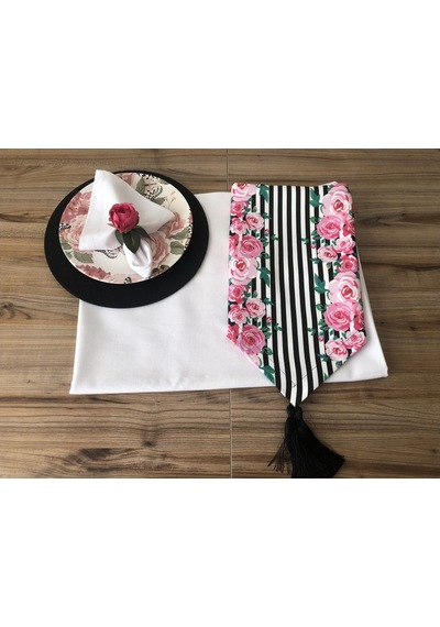 Sofra Sunum Tam Set Pembe Çiçek Desenli Çok Renkli