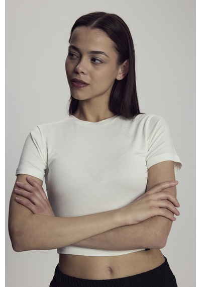 Scorp Lyra Kadın Crop Bambu Tişört Beyaz Standart