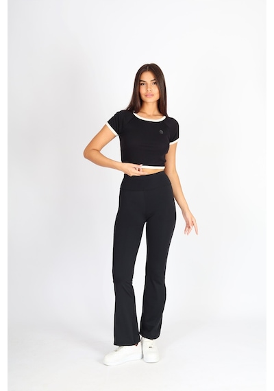 Soft&Basic Siyah-ekru Regular Fit Crop Basic Kadın 2'li Crop Tişört Beyaz