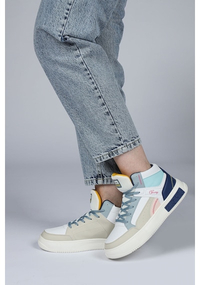 28756 Yüksek Bilekli Beyaz - Mavi Kadın Sneaker Günlük Spor Ayakkabı