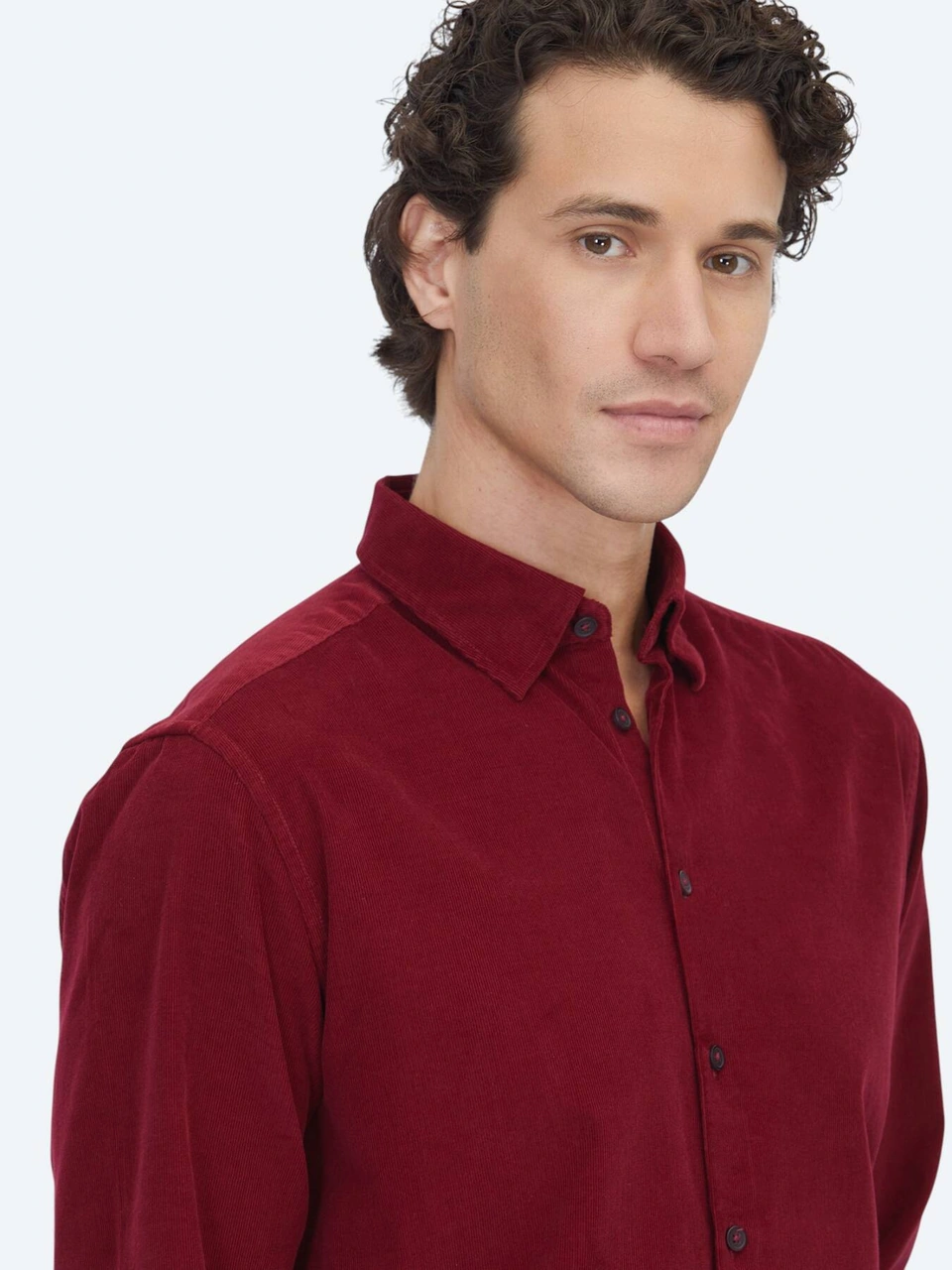 Kip Kırmızı Çizgili Regular Fit Dokuma Kadife Casual %100 Pamuk Gömlek Kırmızı