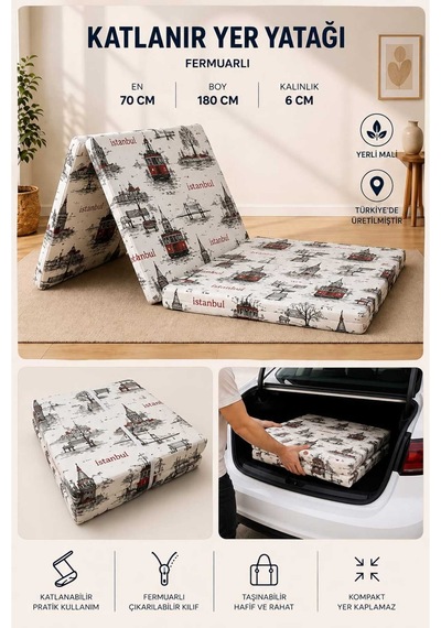 Konforix Deluxe Süngerli Katlanır Yatak, Yer Yatağı, Misafir Yatağı, Kamp Yatağı, Sünger Yatak,180x70x6 Cm İstanbul Desen Konforix Deluxe Süngerli Katlanır Yatak, Yer Yatağı, Misafir Yatağı, Kamp Yatağı, Sünger Yatak,180x70x6 Cm İstanbul Desen