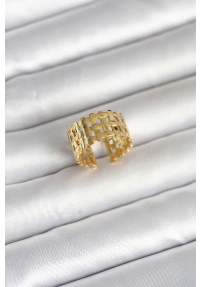 316l Çelik Gold Renk Hasır Model Kadın Yüzük Karışık