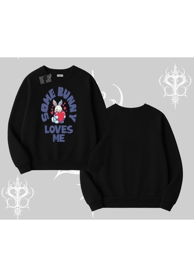 Startmore Biskilet Sweatshirt Sevimli Tavşan Some Bunny Loves Me Baskılı Siyah
