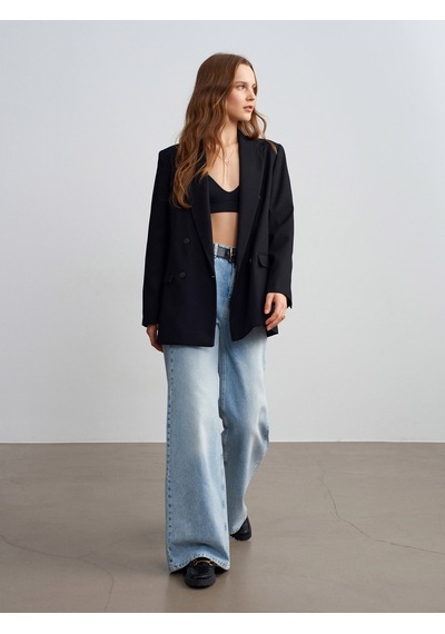 Dilvin 60789 Kruvaze Blazer Ceket-siyah Siyah