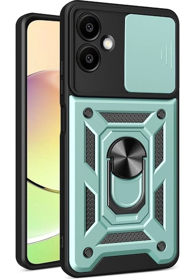 Samsung Galaxy A06 Kılıf Pars Lens Yüzüklü Silikon - Yeşil Düz Renkli