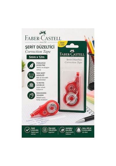 Şerit Daksil Beyaz 5mmx12 Metre 1 Adet Faber Castell Şerit Düzeltici Şerit Silici Yazı Silici Büro Ofis Okul