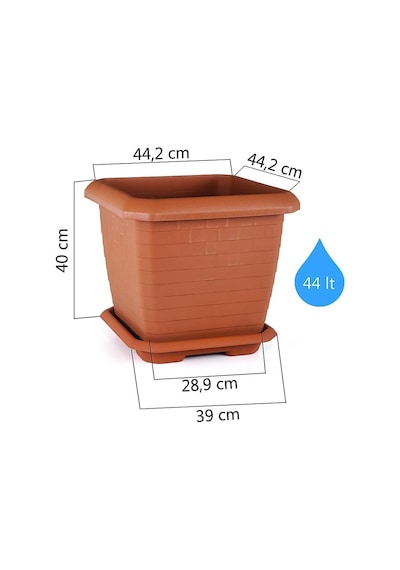 Tr Kare Saksı No:4 Tabaklı 44,2 Cm, 44 Litre Kiremit Genel