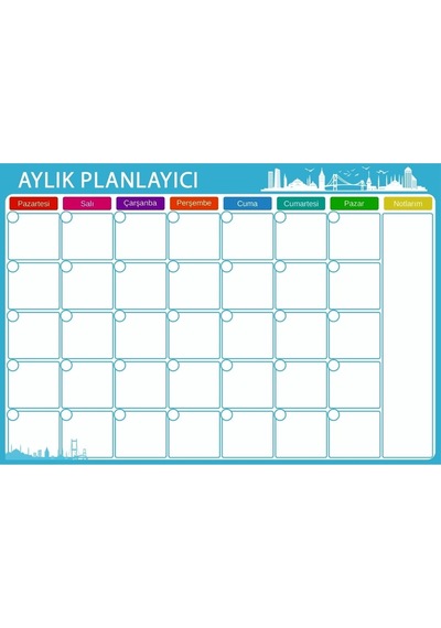 Aylık Magnet Planlayıcı , 35x50 Mıknatıslı Yazı Tahtası  + 3 Kale