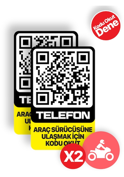 2'li Paket - Motosiklet Numaratörü - Dıştan Yapıştırma - Qr Kodlu Numaratör Dikey Etiket Sarı - Siyah