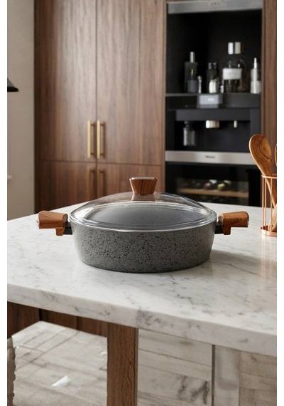 Vogue 28 Cm Granit Pilav Karnıyarık Tenceresi - İndüksiyon Tabanlı - Güveç Ve Pilav Yemekleri İçin Gri