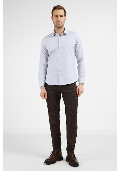 İmza Gri Kendinden Desenli Sert Yaka Uzun Kol Cepsiz Slim Fit Pamuklu Gömlek 1004255283 Gri