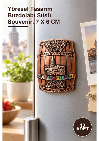 10 Adet Galata Kulesi Magnet Yöresel Tasarım Buzdolabı Süsü, Souvenir, 7 X 6 Cm