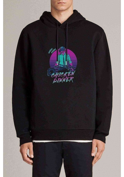 Pubg Winner Adam Baskılı Siyah Erkek Örme Kapşonlu Sweatshirt