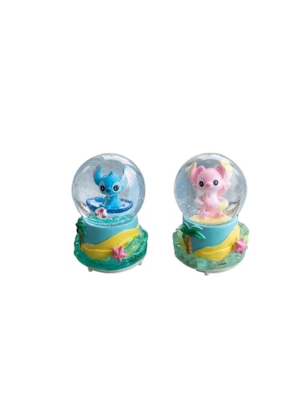 Masaüstü Işıltısı: 11 Cm Melodili Pembe & Mavi Kar Küresi İkilisi 01