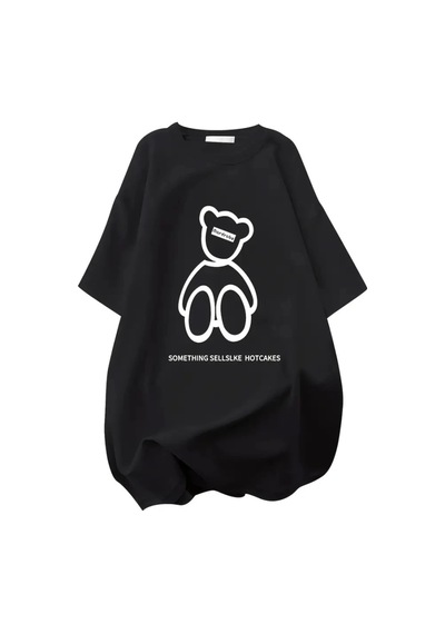Sidelya Concept Baskılı Oversize Bisiklet Yaka T-shirt - Siyah Siyah