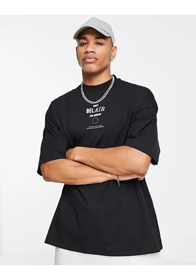 Flood Of Style Erkek Siyah Belair Baskılı Oversize Tshirt