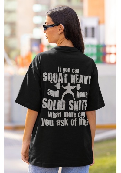 Özel Tasarım Squat Yazılı Sırt Baskılı Unisex Oversize Sporcu Fit Siyah