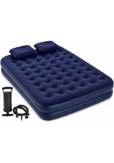 Taşınabilir Çift Kişilik Şişme Yatak + Pompa 203x152x22 Cm Kamp & Misafir Kullanımı Lacivert