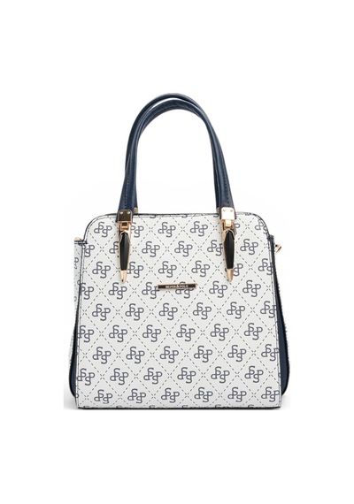 Silver & Polo Silver Polo Beyaz - Lacivert Monogram Kadın El Çantası Sp1136