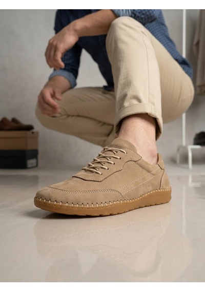 Komcero 3498 Erkek Hakiki Deri Dikişli Comfort Atom Casual Ayakkabı Bej