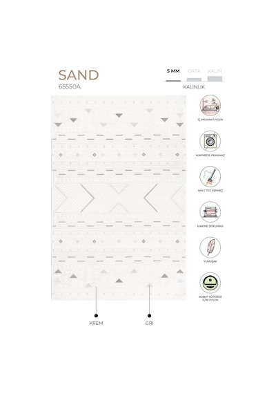Sand Krem Gri Kolay Temizlenebilir Halı Kilim Oturma Odası Yatak Krem Gri