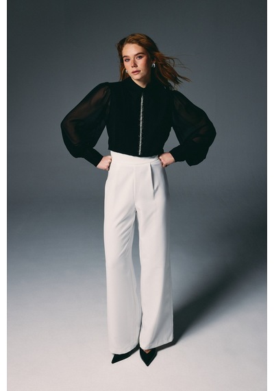 Sateen Nervür Detaylı Bluz - Siyah-136741 Siyah